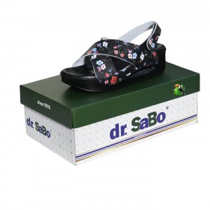 DR SABO Premium Siyah Çiçek Desenli Ortopedik Kadın Sandalet – Hafif, Konforlu ve Şık Yazlık Terlik