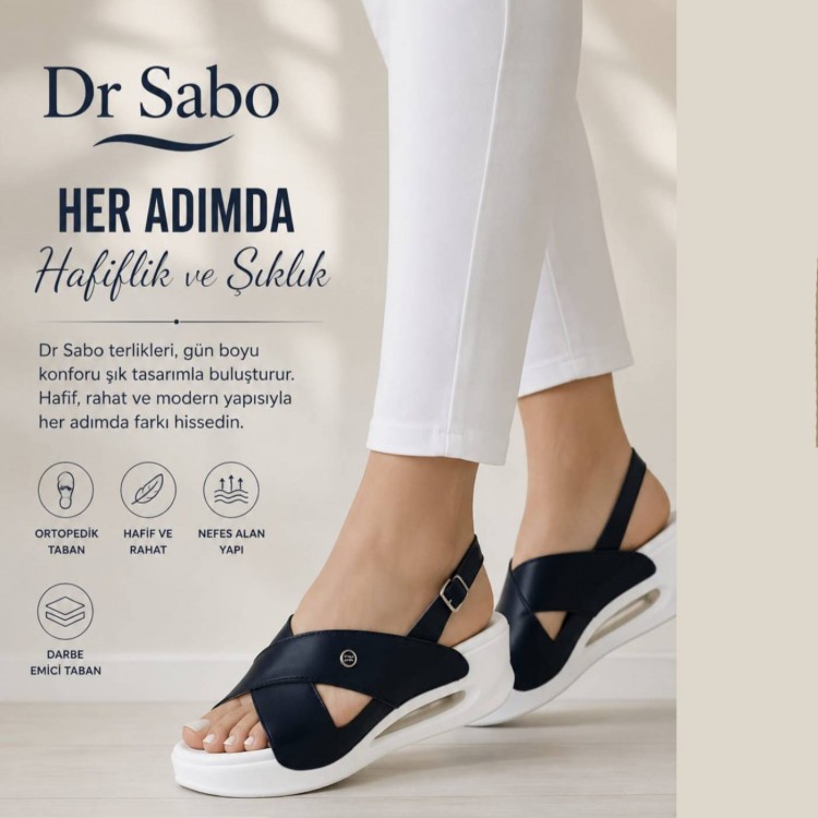 DR SABO Premium Hakiki Deri Ortopedik Kadın Sandalet Beyaz Siyah Kırmızı Lacivert Renk Seçenekleri