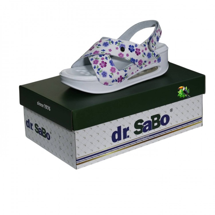 DR SABO Premium beyaz mor çiçek desenli ortopedik kadın sandalet, hava destekli anatomik taban, hafif ve kaymaz yapısıyla konforlu yazlık kadın terliği.